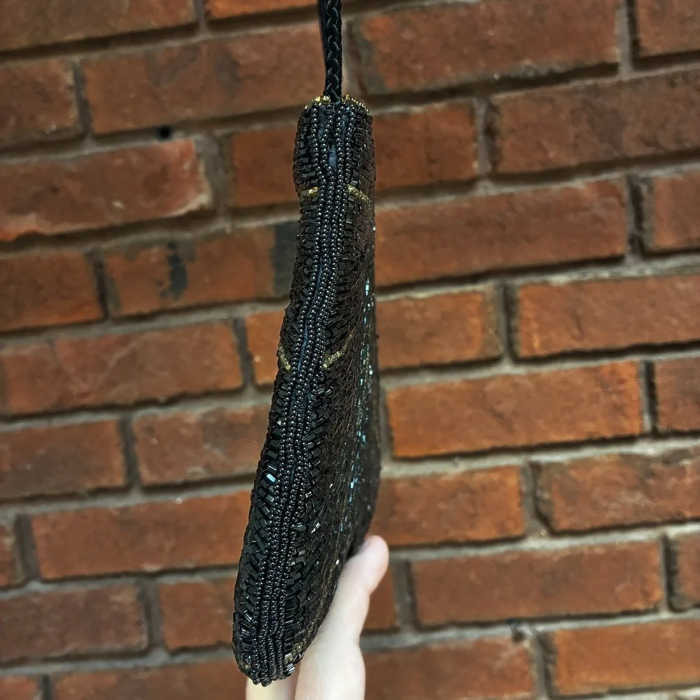 Henry Birks Vintage Beaded Evening Bag Black Hand-Beaded Purse Formal Cocktail - Picture 6 of 16